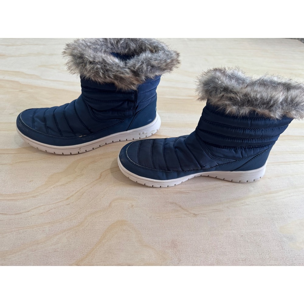 Ryka Navy Quilted‎ Puffer Ankle Boots Faux Fur Winter Booties Womens Size 7 - Picture 3 of 6